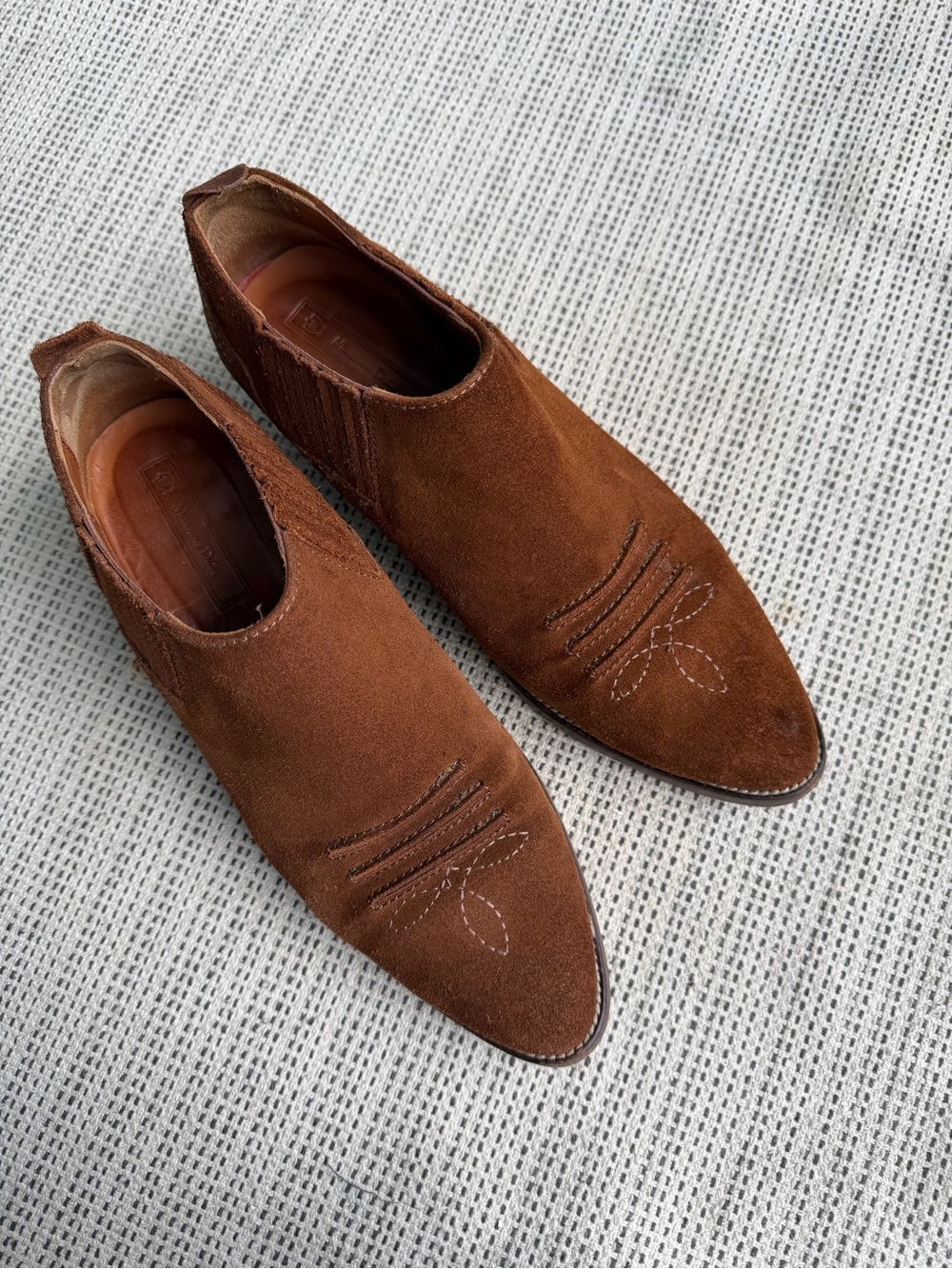 Massimo Dutti Western Style Brown Suede Ankle  Boots
